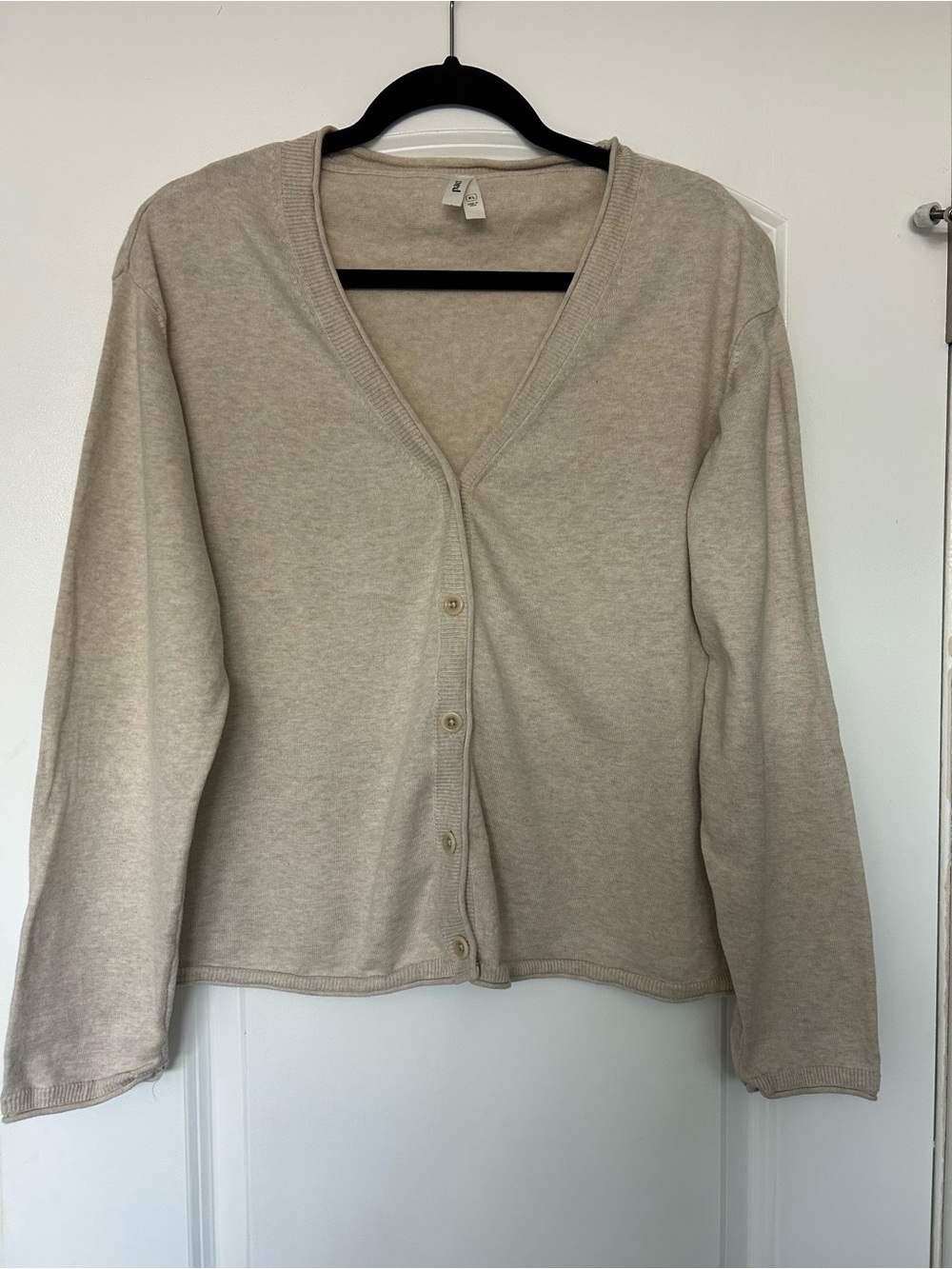 Pact Fine-Knit Heathered Oatmeal V-Neck Button Cardigan (XL)